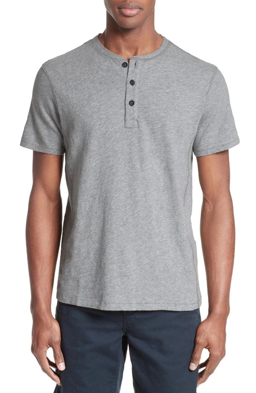Rag & Bone cotton Classic Short Sleeve Henley T-Shirt Gray Heather Large A008520